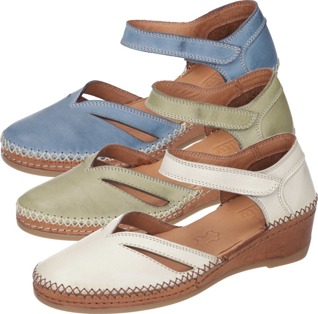 Manitu Damen Sandalen Leder Sandaletten Keilabsatz 910005, Größe:41 EU, Farbe:Blau