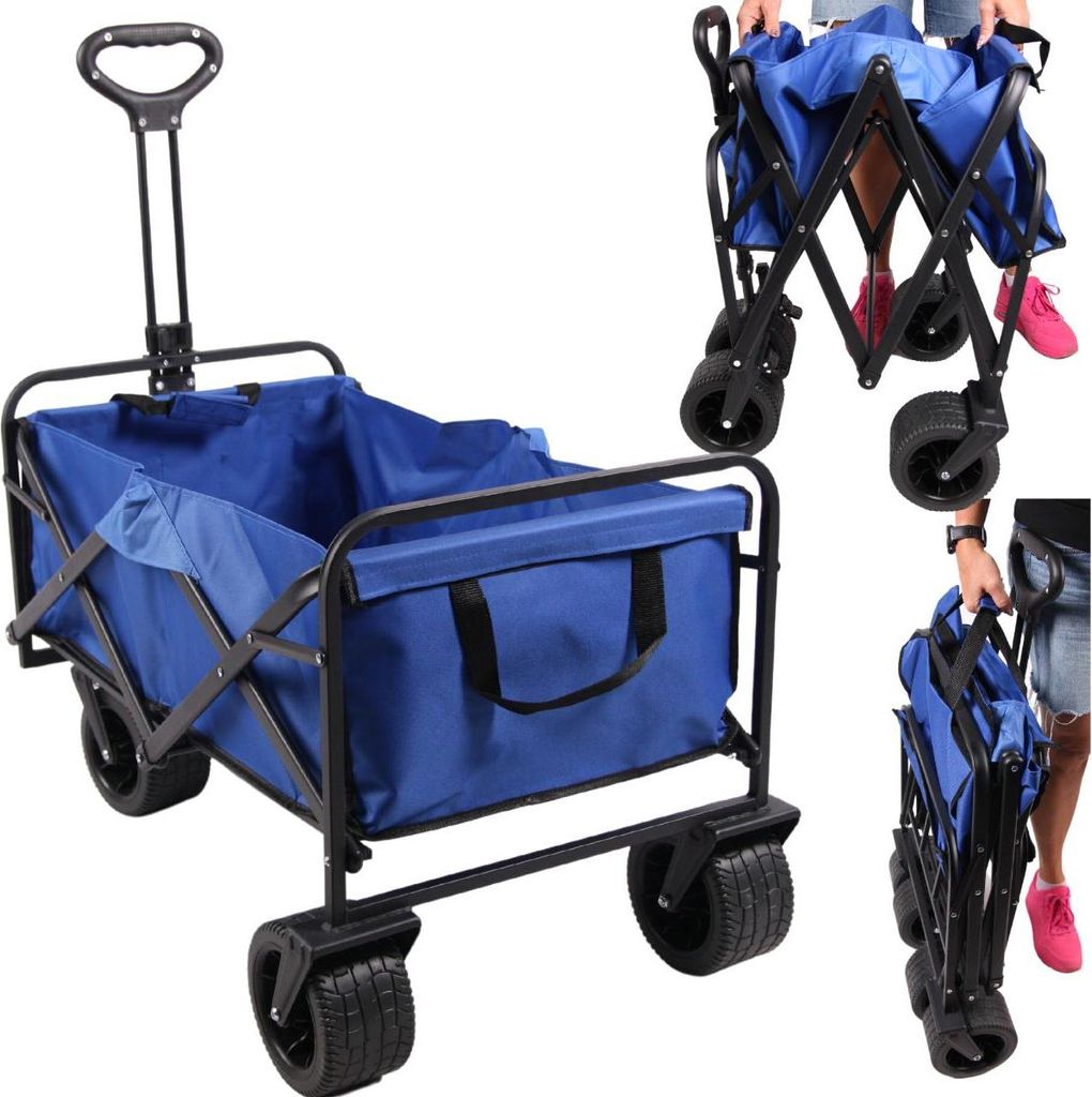 FIT4MED | Wagen Für Strand Und Garten - Blau - 120 Kg Tragfähigkeit - Faltbares Design - 90 L Volumen