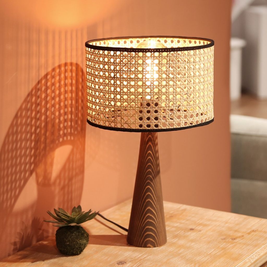 Opviq, AYD-3571,Tischlampe, Beige, HOLZKÖRPER, 24 x 24 x 38 cm