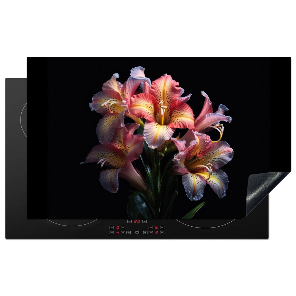 KitchenYeah Herdabdeckplatte Tigerlilie - Blumen - Rosa - Natur - Porträt , 83x51cm, Küche Deko, Glaskeramikfeld Herdabdeckung, Abdeckplatte f...