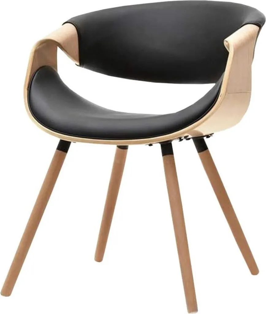 Bent Fauteuil Baquet Rembourré en Chêne et Similicuir Noir Design Chic