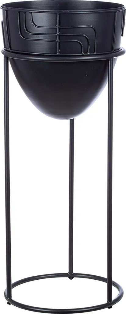 Cache-pot colonne Labyrinth en métal noir 57 cm au motif géométrique