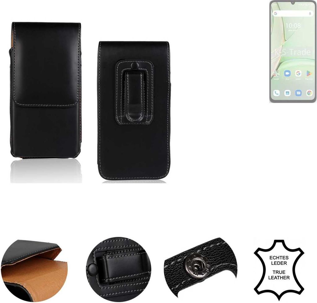 K-S-Trade Holster Gürteltasche Handy Hülle Schutzhülle kompatibel mit UMIDIGI Note 90 Handyhülle Leder schwarz, 1x