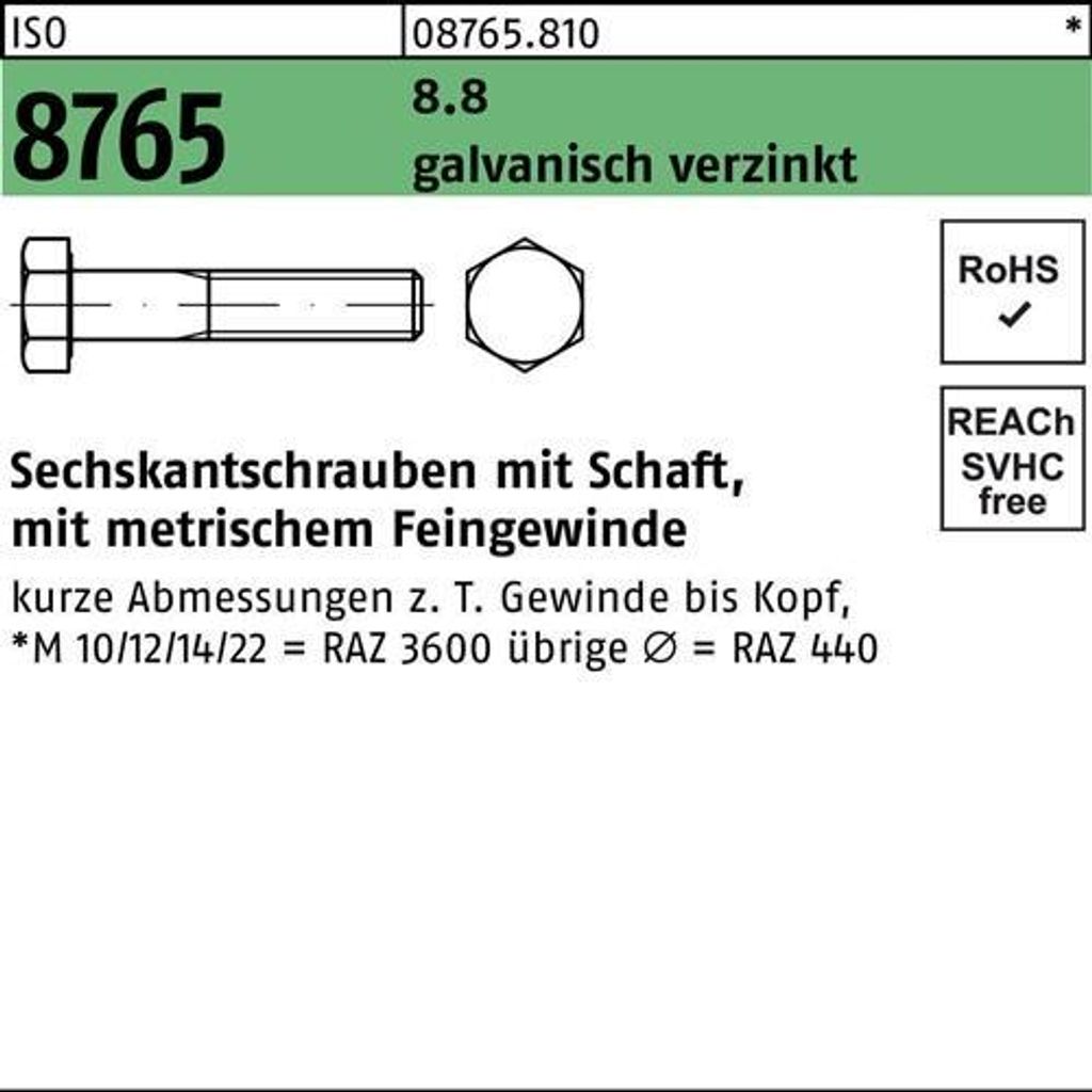 Reyher Sechskantschrauben ISO 8765 8.8 M 16x1,5x150 vz (25 Stück)