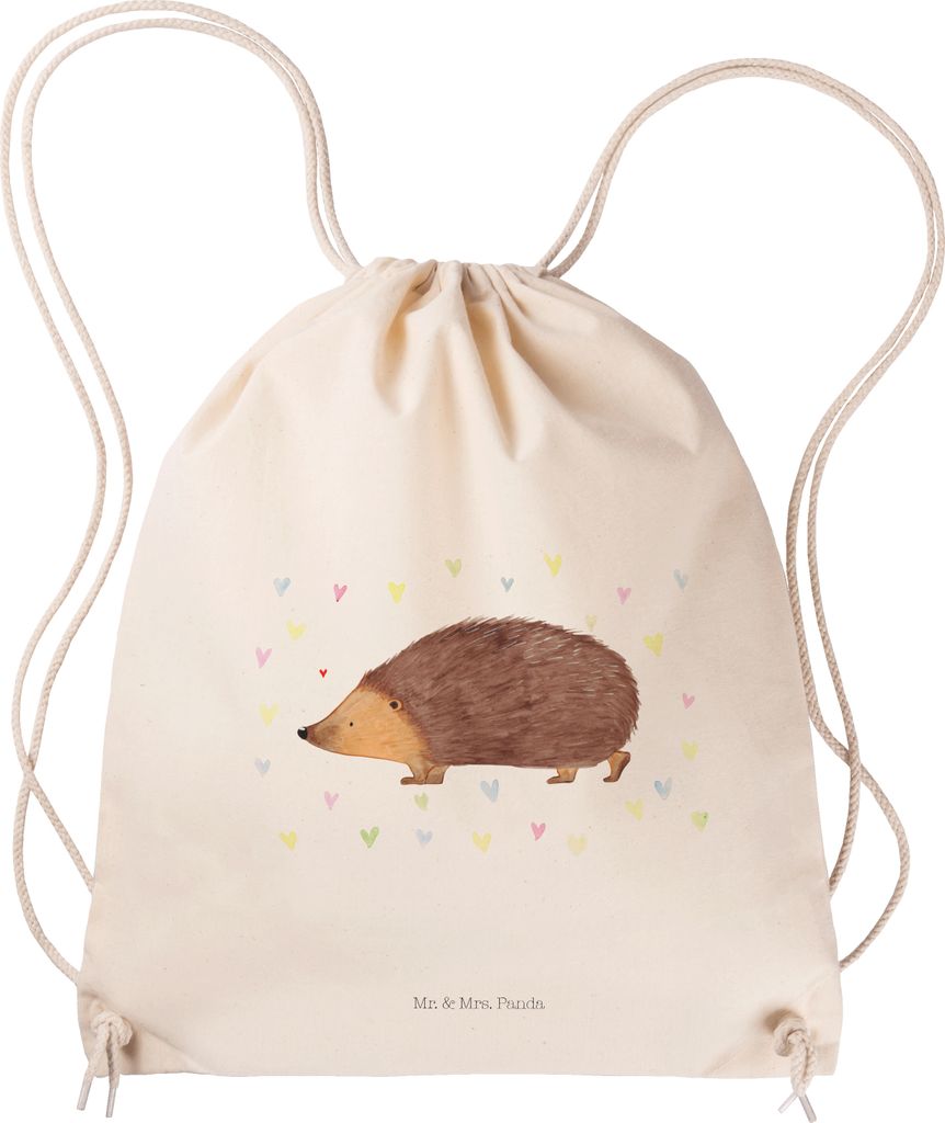 Mr. & Mrs. Panda Jutebeutel Igel Herzen - Transparent - Geschenk, Lustige Sprüche, wander rucksack, sporttasche klein, gymnastiktasche, Leben, beu...