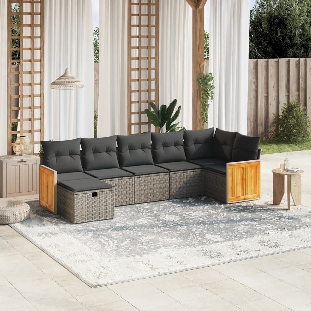 Design 7-tlg. Garten-Sofagarnitur mit Kissen Grau Poly Produktbild 