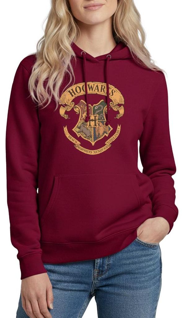 Spreadshirt Harry Potter Hogwarts Wappen Damen Hoodie, S, Bordeaux