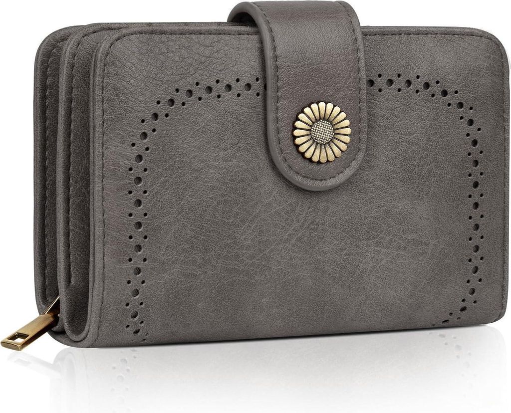 TEUEN Große Damen Geldbörse Vintage Leder RFID Schutz Grau Produktbild 