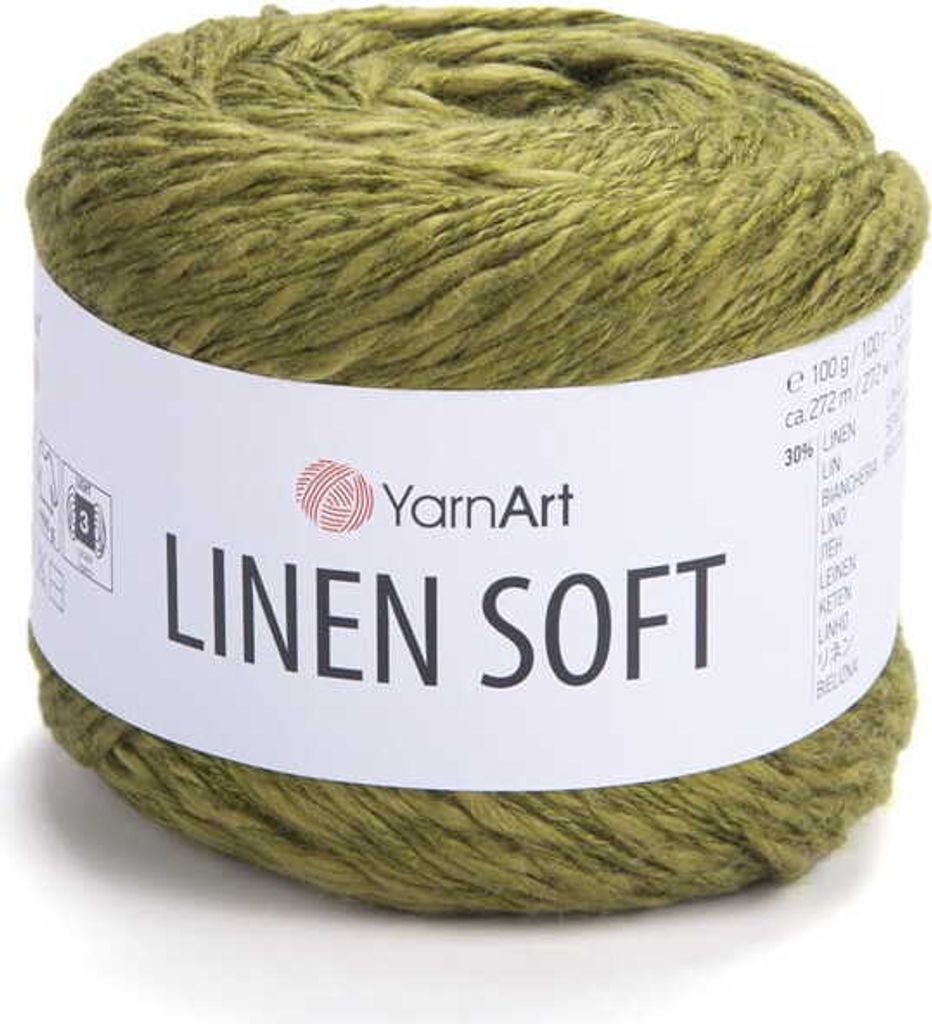 Yarnart Linen Soft Wolle 100g - Leinen, Viskose & Baumwolle – Olivgrün – Sportstärke 272m