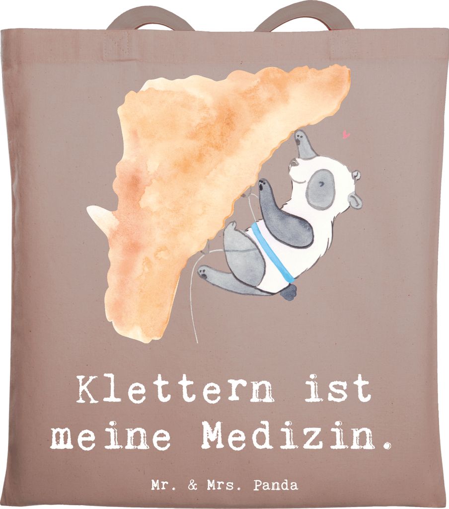 Mr. & Mrs. Panda Uni Tasche Panda Klettern - Braun Pastell - Geschenk, Schultasche, Jutebeutel, Kletterhalle, Shopping, Klettersport, Bouldern, Tot...