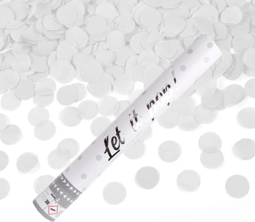 Canon à confettis blanc 40cm biodégradable effet neige pour mariage