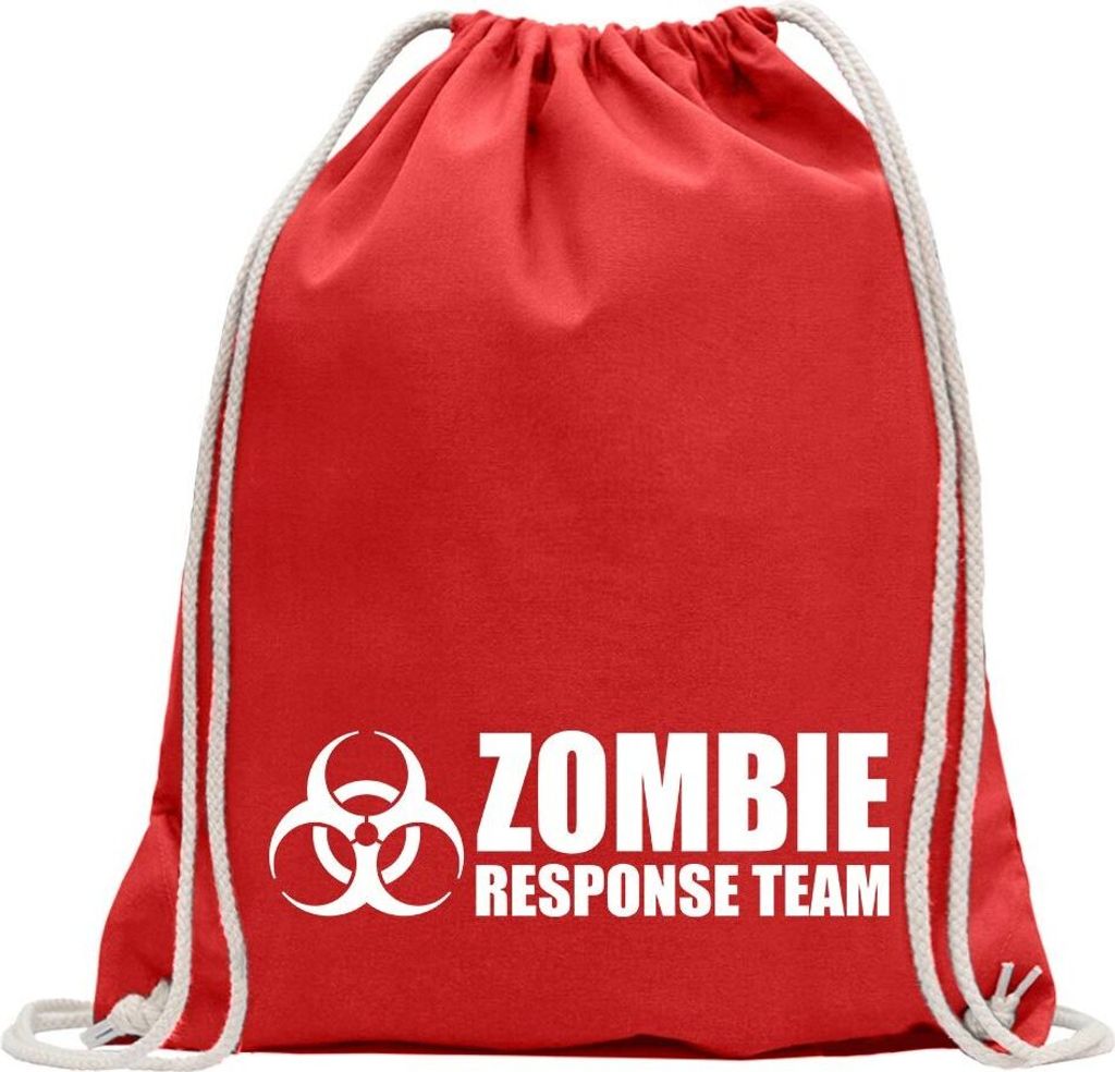 Kiwistar - Turnbeutel - rot - Zombie Response Team - Fun Rucksack Sport Beutel Gymsack Baumwolle mit Ziehgurt