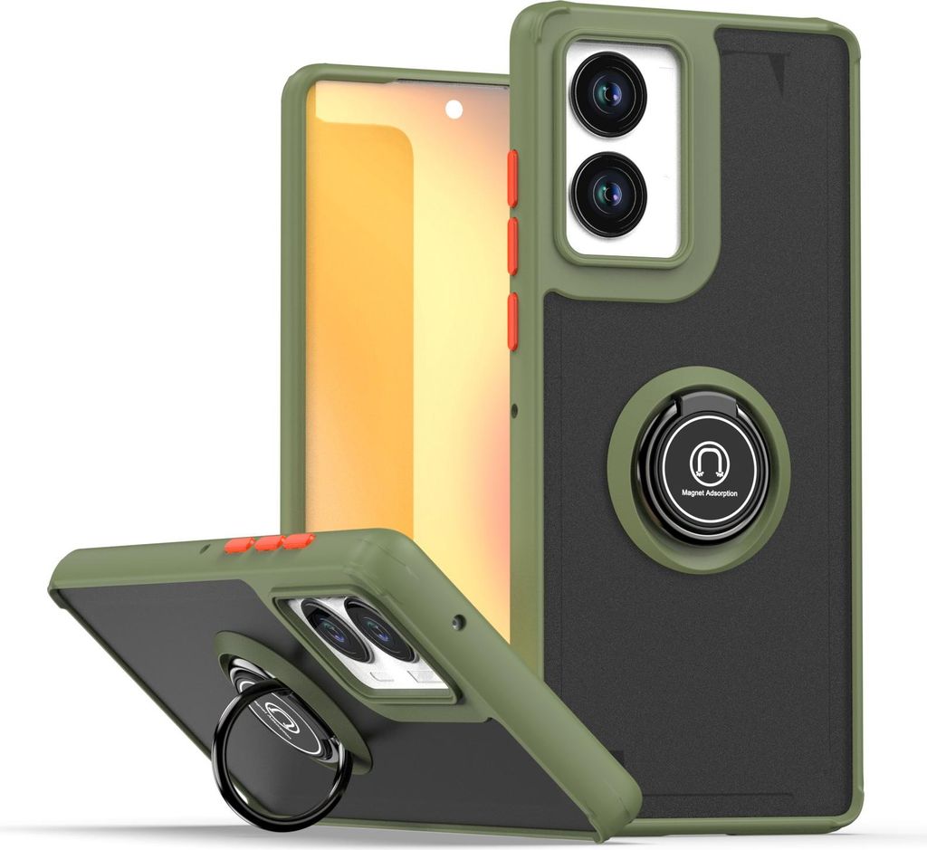 Hülle für Motorola Edge 50 Fusion Matte Transluzent TPU Stoßfest Schutzhülle mit Ring Halter Ständer Grün