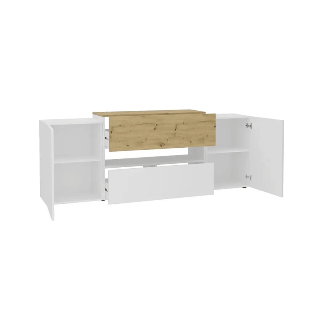 Grand Banc TV 182 cm avec Rangements Olpe - Buffet Multimédia Moderne