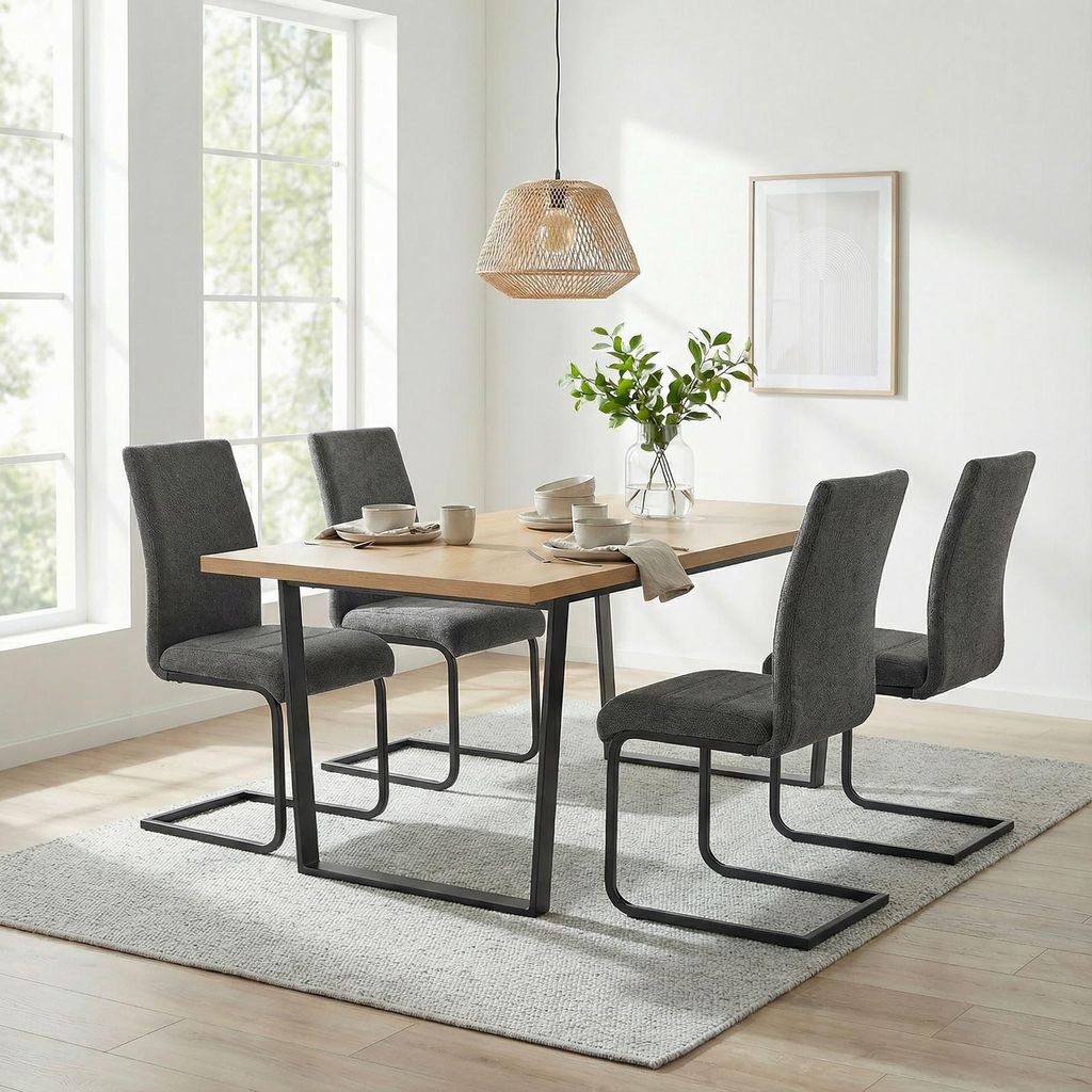 Schwingstuhl LETICIA, 4er Set, anthrazit/schwarz, bequeme Polsterung, robustes Metallgestell. Ideal für Esszimmer & Küche. Modernes Design, langl...