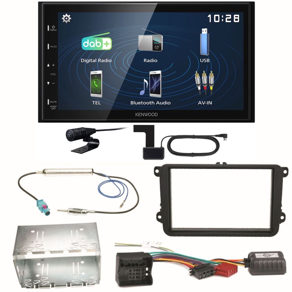 Kenwood DMX129DAB DAB+ Bluetooth USB Einbauset für Skoda Fabia Roomster Praktik