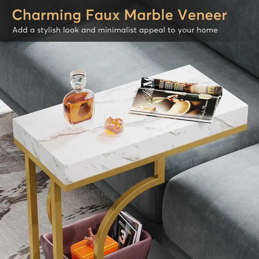 Table d'appoint peu encombrante - Solution gain de place blanche et dorée - 5