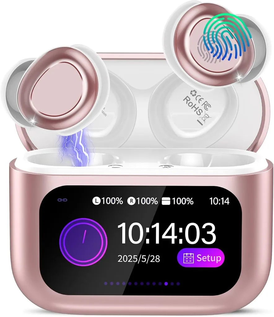 In Ear mit Touchscreen, 48H Spielzeit Mini Kopfhörer mit HiFi Sound/5 EQ-Modi/ENC Noise Cancelling, Wireless Ohrhörer, Bluetooth 5.4 Schlafkopfhörer