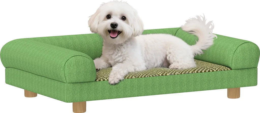 PawHut Canapé pour Chien et Chat Vert en Velours Doux - Lit jusqu'à 5 kg