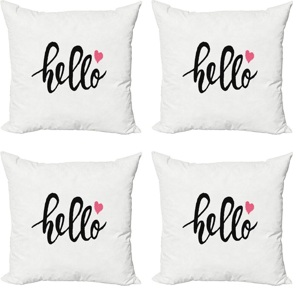 ABAKUHAUS Hallo Kissenbezug Set (4 Stück), Nachricht mit Herz, Moderner Doppelseitiger Digitaldruck, 45 cm x 45 cm, Rosa-Schwarz-Weiß