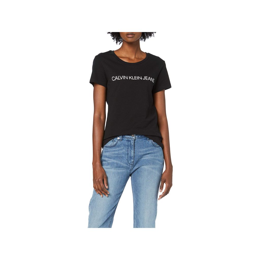 CK CALVIN KLEIN JEANS Damen T-Shirt Kurzarm reine Baumwolle Rundhalsausschnitt mit aufgedrucktem Logo Artikel J20J207879 T-Shirt, S, Cotone 100%