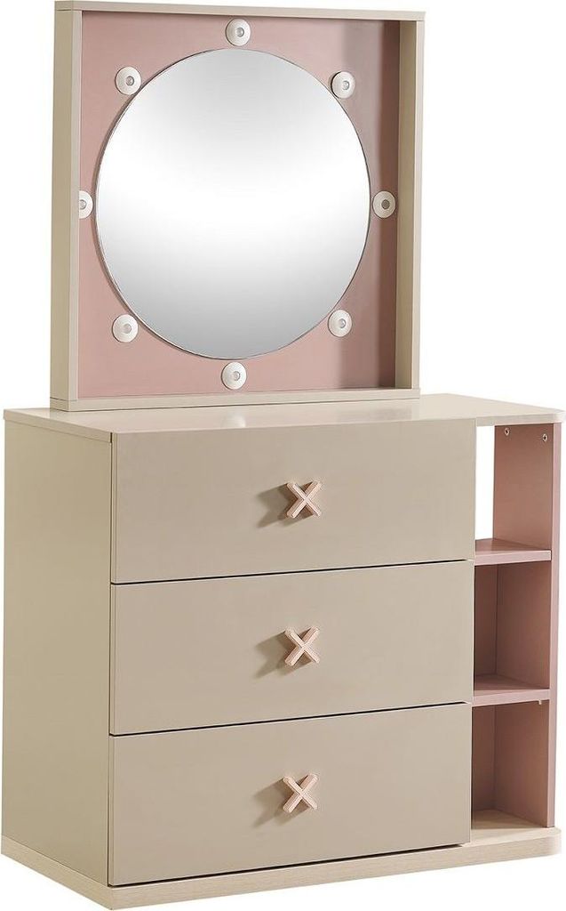 Wäschekommode Rosie in Rosa/Beige mit Spiegel