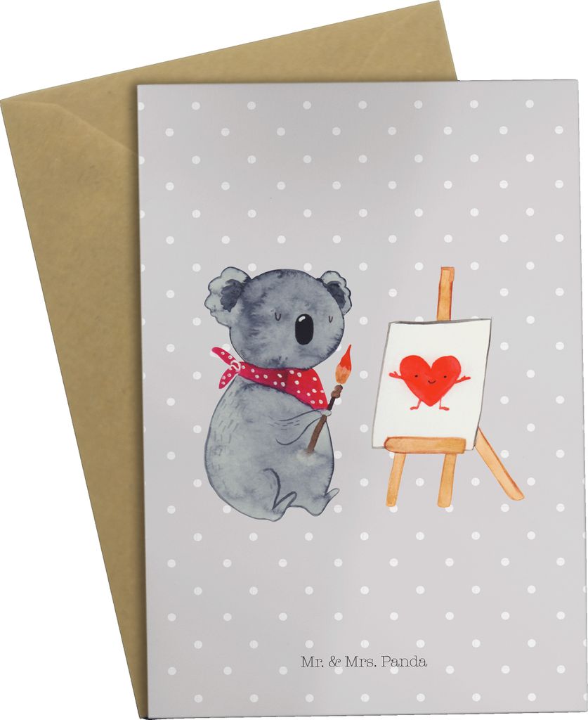 Mr. & Mrs. Panda babykarte Koala Künstler - Grau Pastell - Geschenk, weihnachtskarten, einladungskarten, Liebe, Grußkarten, Liebesgeschenk, oster...