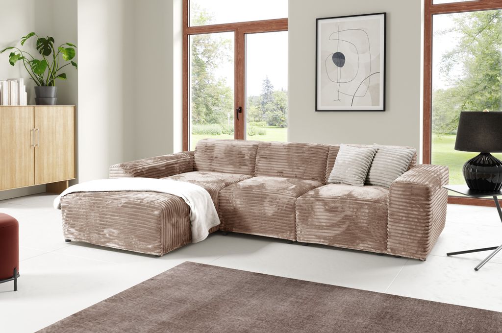 KEF Ecksofa Bali – L-Form – 290x69x190 cm – Möbel für Wohnzimmer – Wellenfederung + hochelastischer Schaumstoff – Polsterstoff – Lin...