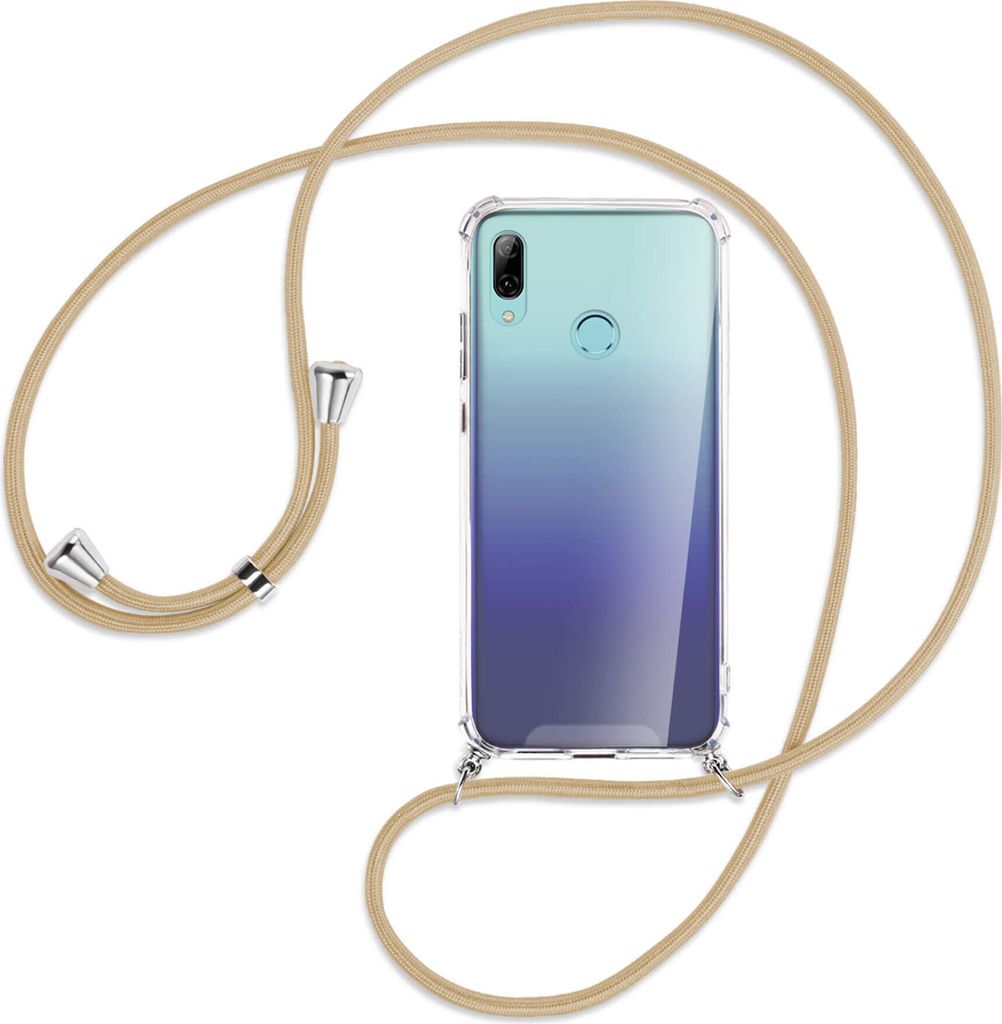 Handykette Backcover-Schutzhülle mit Band (Metall silberfarben) für Huawei P Smart 2019 / Honor 10 Lite - caramel