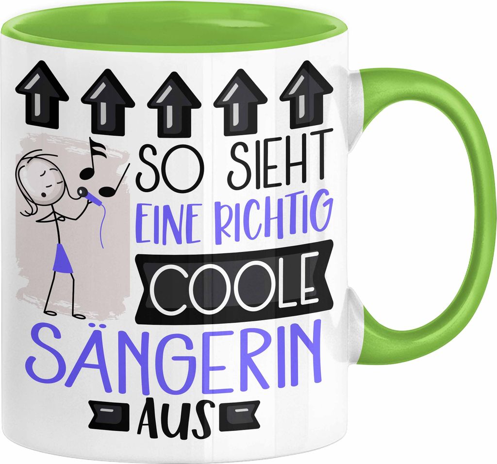 Sängerin Geschenk Tasse Geschenkidee für Sängerin Geburtstag Weihnachten Spruch So Sieht Eine Richtig Coole Sängerin Aus Kaffee-Becher (Grün)