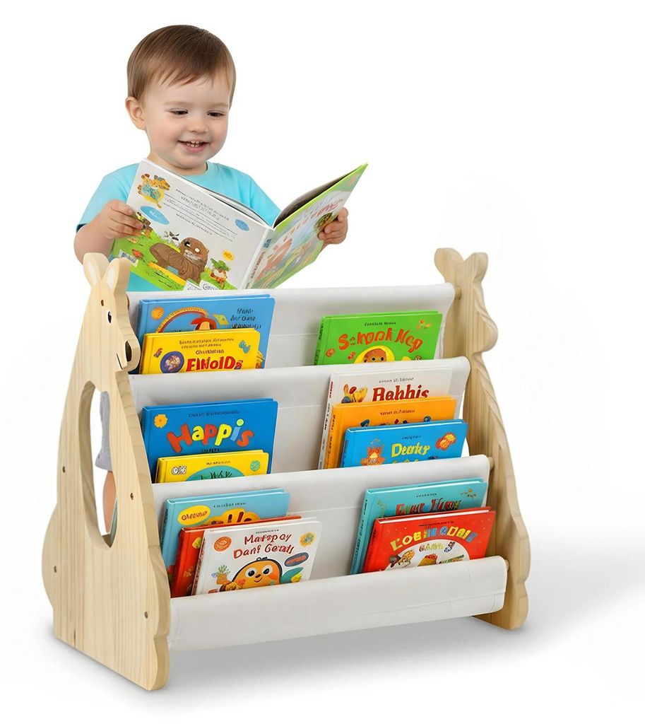 Kinder Bücherregal aus Holz - Montessori Regal - Für Kinderzimmer und Spielzimmer - Aufbewahrung und Organizer für Kinderbücher - Frontale Buch...