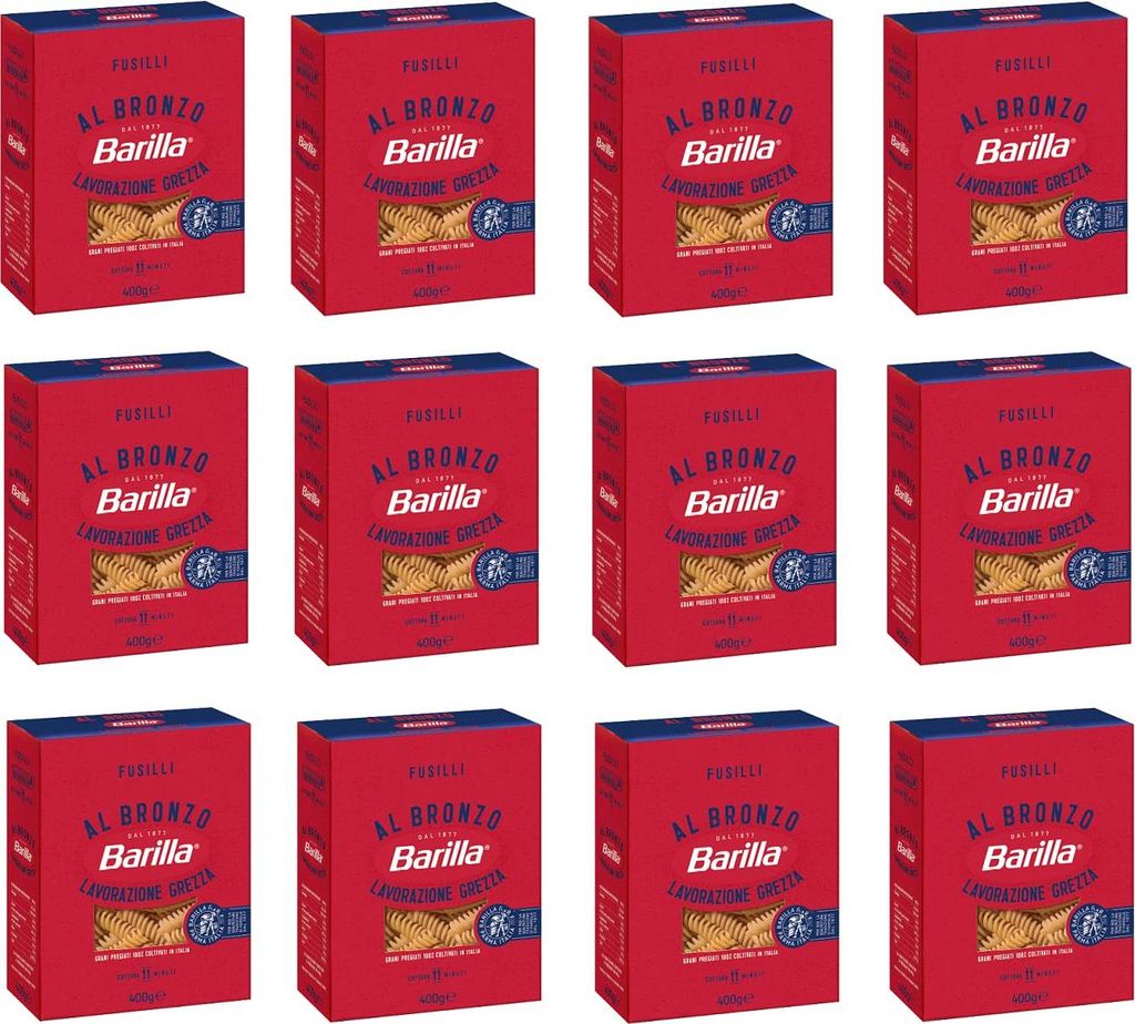 12x Barilla Fusilli al Bronzo Bronze Gezogene Pasta 400g Rohe Verarbeitungsmethode