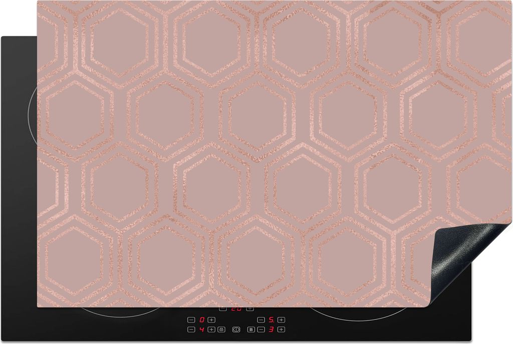 KitchenYeah Herdabdeckplatte Muster - Roségold - Rosa , 81x52cm, Küche Deko, Glaskeramikfeld Herdabdeckung, Abdeckplatte fùr Kochfeld