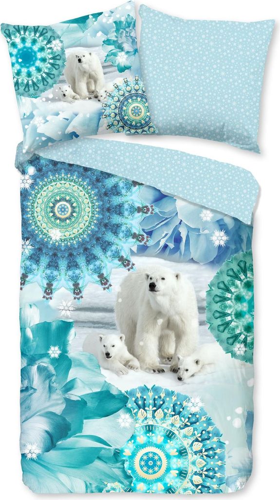 JACK Flanell Wende Bettwäsche 2 tlg. 135x200cm Eisbären Universum Winter Schneeflocken Mandala