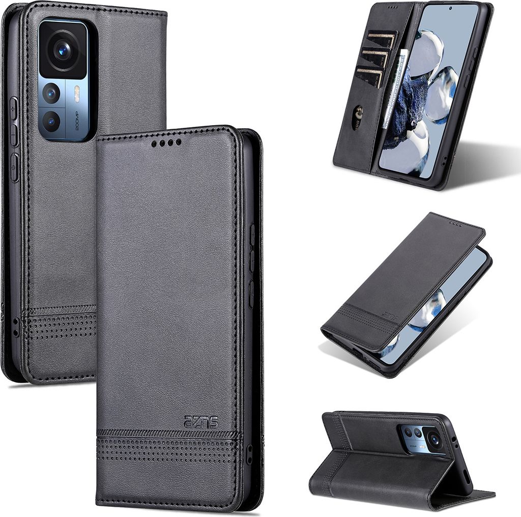 Xiaomi 12T Pro Leder Hülle, Klapphüllen Brieftasche Magnetverschluss Ständer Schutzhülle für Xiaomi 12T / 12T Pro / Redmi K50 Ultra Schwarz
