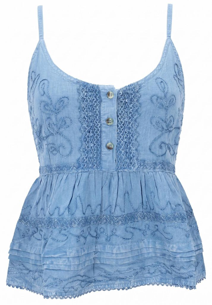 Besticktes Top Boho Chic, Lockeres Sommertop - Hellblau, Damen, Viskose, Tops & T-Shirts