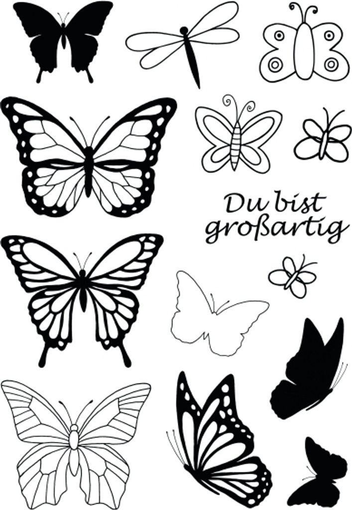 Stempel Clear, transparent, Schmetterlinge, A7 / 74 x 105 mm, 14 - teilig