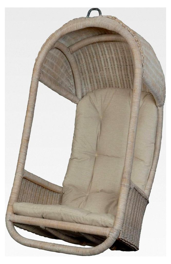 Hängesessel aus Rattan in gewaschenem Weiß, inkl. Polster