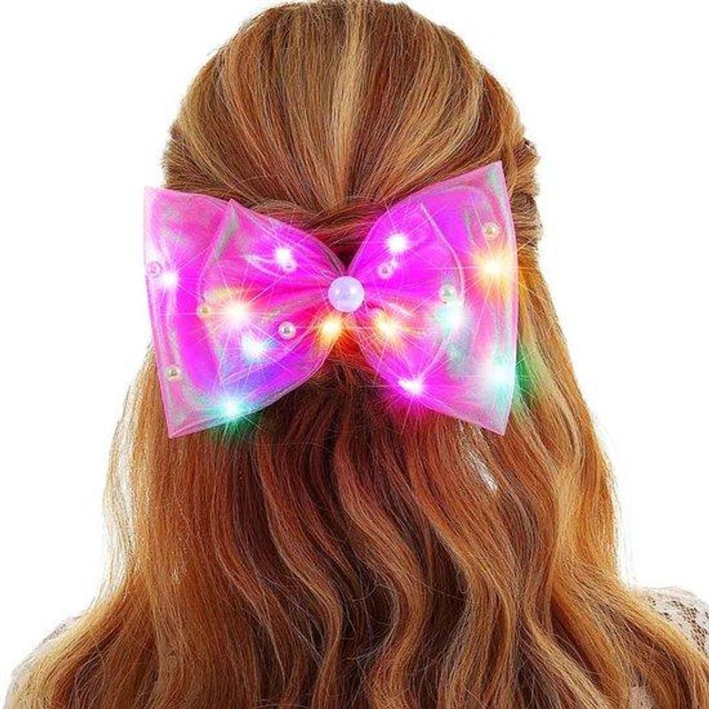 LED-haarclip in rozerood met parelhaarclips