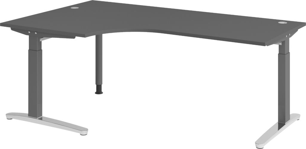 bümö Schreibtisch Serie-XB - Nachbildung: Graphit, Größe: Eckschreibtisch 200 x 120 cm, Gestell: Graphit/Alu poliert