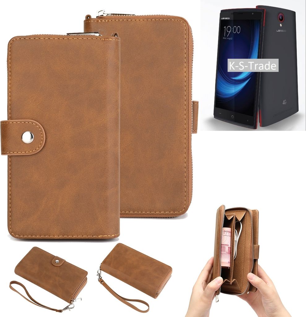 K-S-Trade Handyhülle Schutzhülle kompatibel mit Leagoo Elite 5 & Portemonnee Tasche Handytasche Case Etui Geldbörse Wallet braun (1x)
