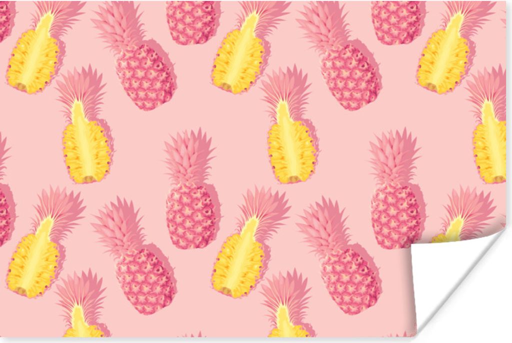 MuchoWow Poster Sommer - Ananas - Gelb - Rosa 90x60 cm - Schlafzimmer