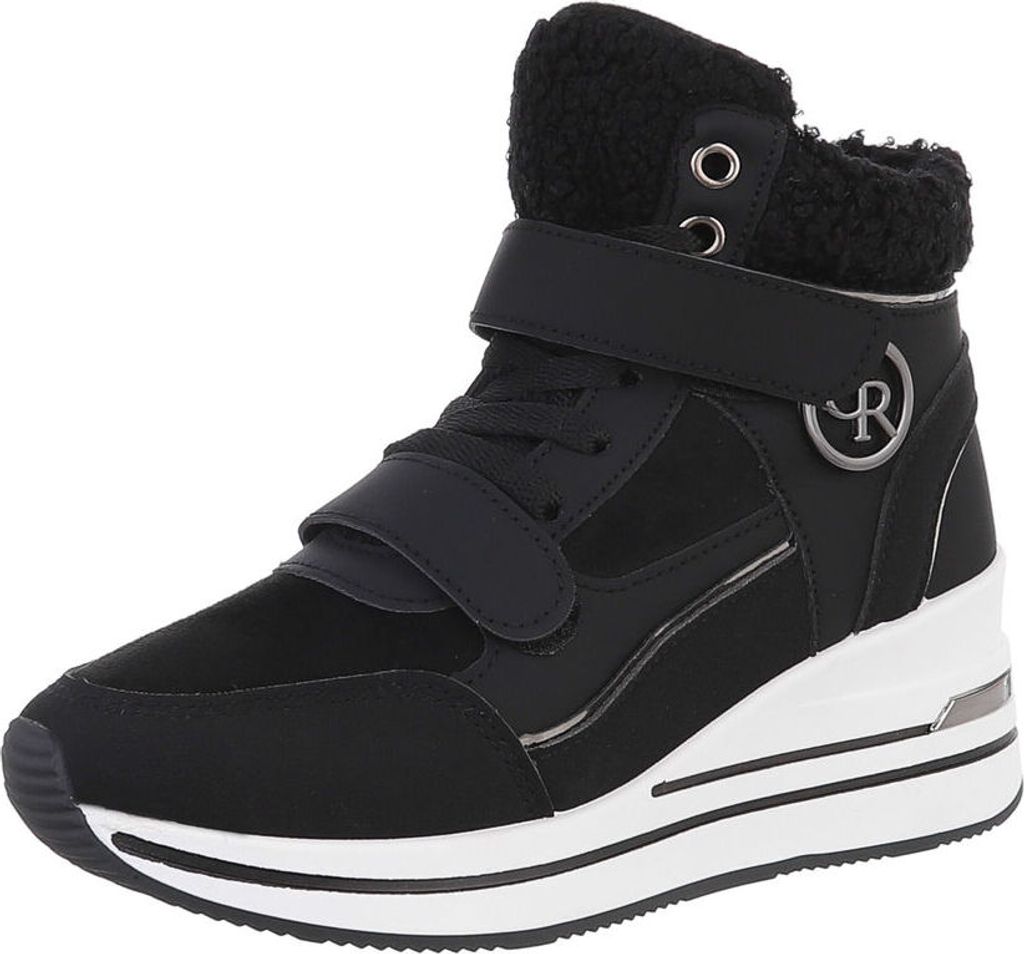 Ital-Design Damen Freizeitschuhe Wildlederoptik, Lederoptik Sneakers High 87118339 Schwarz Gr. 39