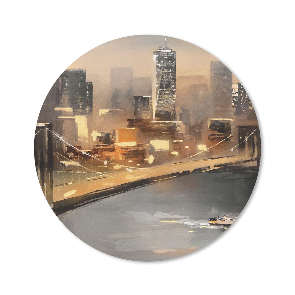 MuchoWow Mauspad Mousepad Gemälde - Öl - Skyline - Stadt - Wasser 40x40 cm - Mousepads - Maus Mat - Pad - Mausunterlage - Schreibtisch Accessoires