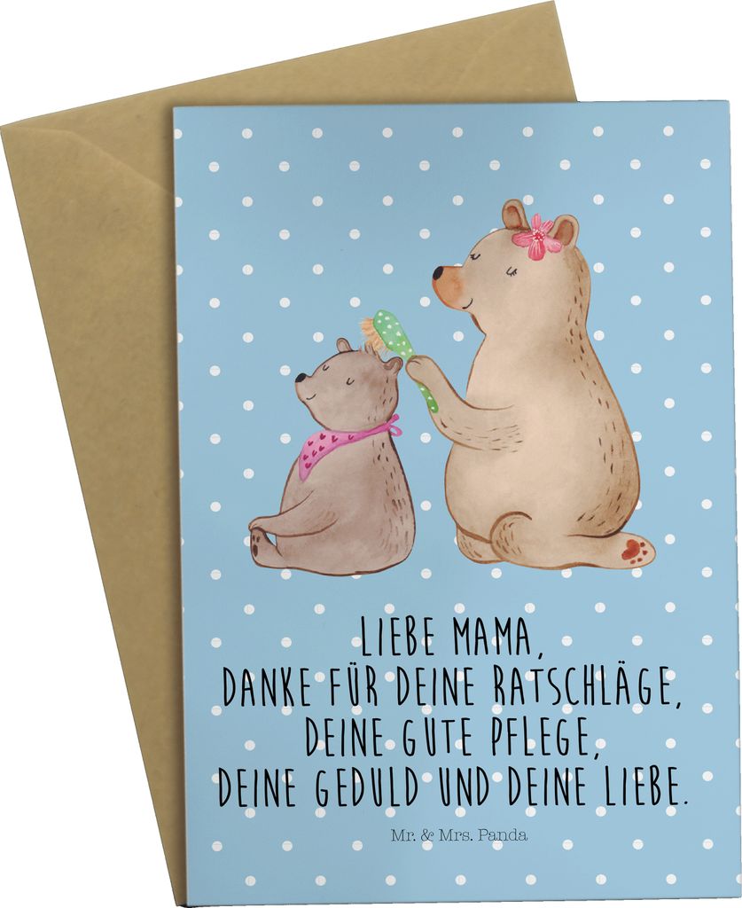 Mr. & Mrs. Panda Klappkarte Bär Kind - Blau Pastell - Geschenk, einladungskarten, Familie, Glückwunschkarte, Muttertag, kommunionskarte, Grußkar...