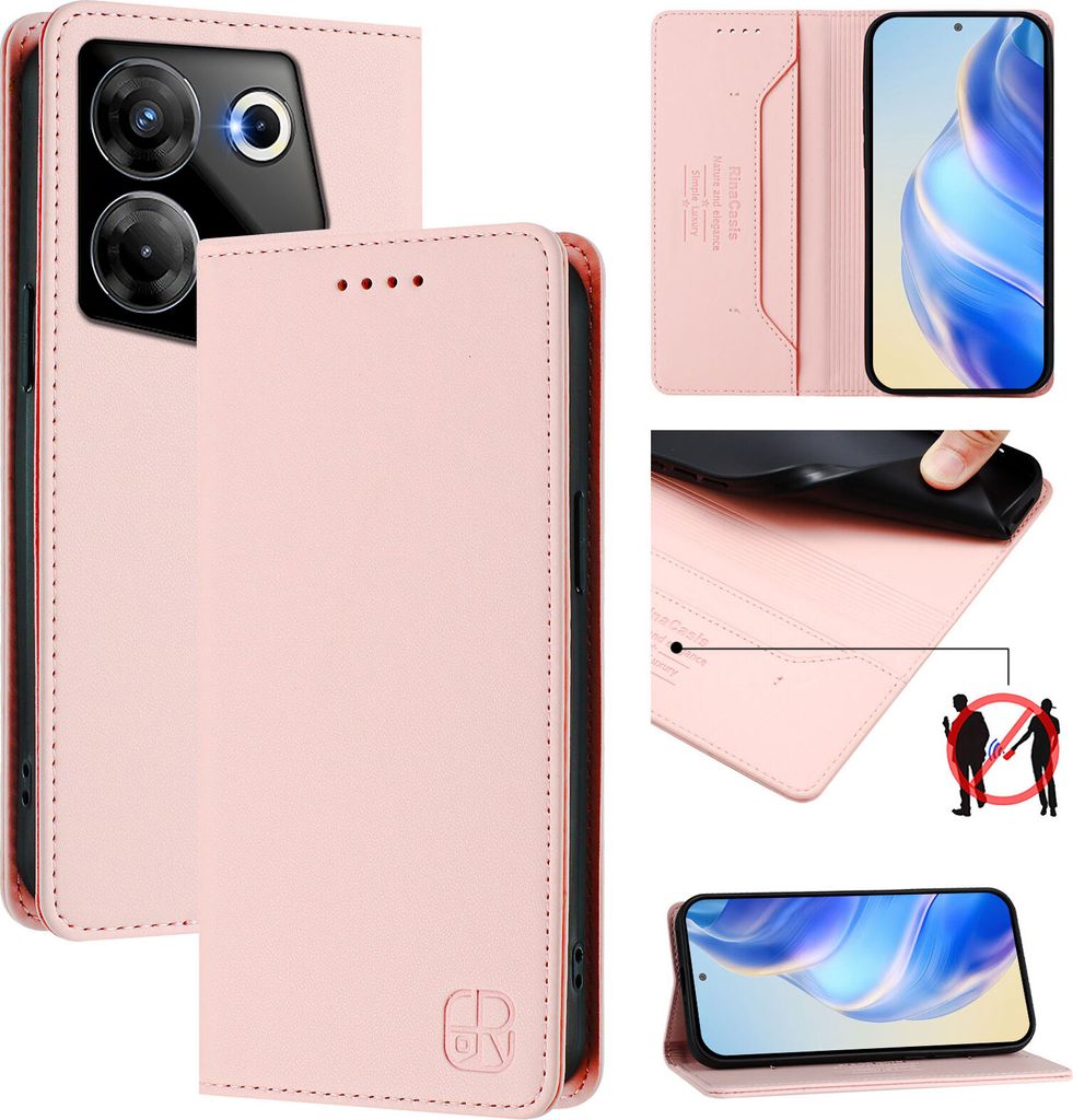Lederhülle für Tecno Camon 20 Pro 5G Hülle Flip Brieftasche Kartenfächern Ständer Schutzhülle Pink