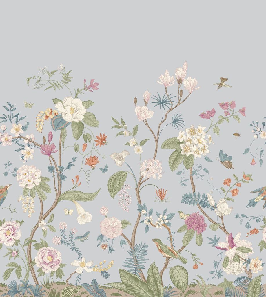 ESTAhome Fototapete Blumen Graublau 2.5 x 2.79 m