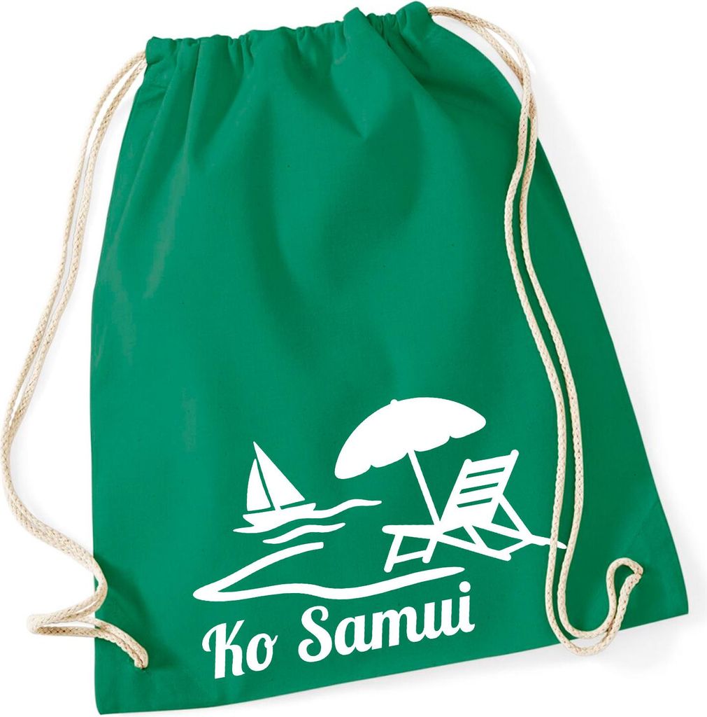 Huuraa Turnbeutel Ko Samui Inselmotiv Thailand 12 Liter Kelly Green Baumwolle Rucksack Geschenkidee