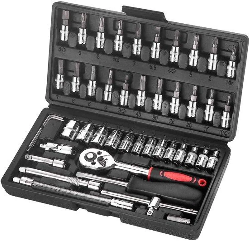Jeu de clés dynamométriques 46 pièces 1/4" chrome-vanadium pour auto