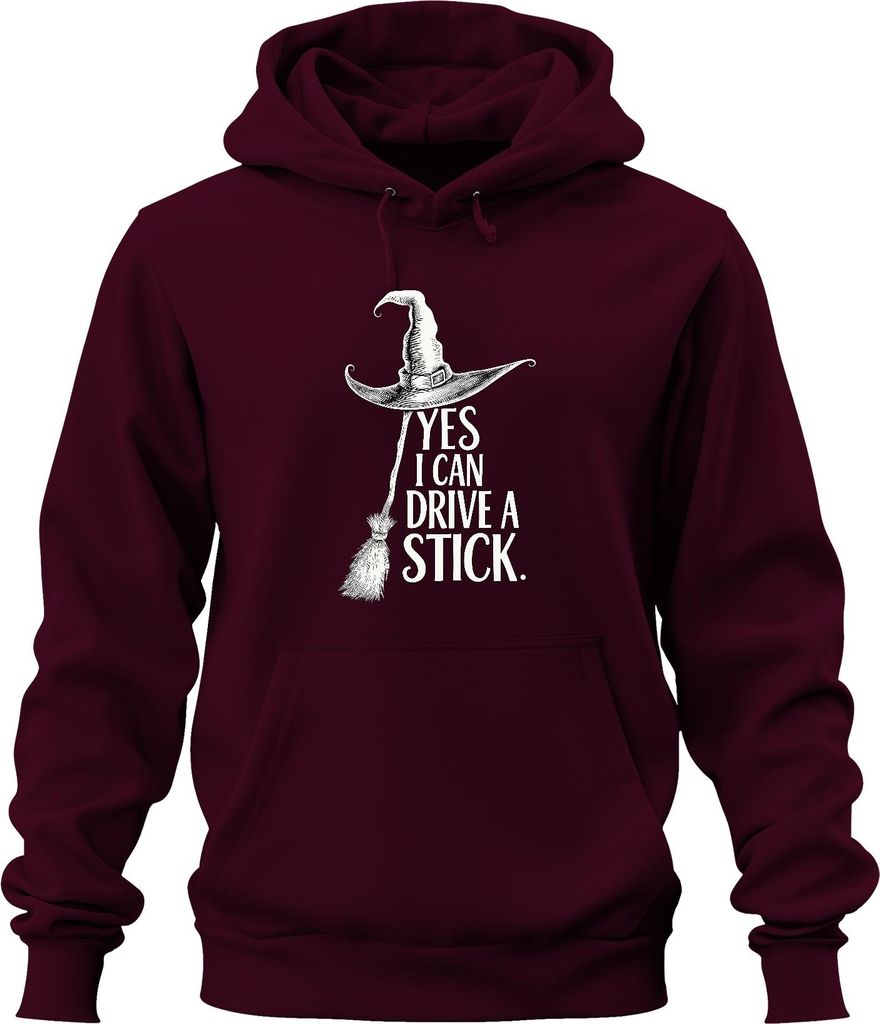Yes I can drive a stick Hexe Besen Hexenhut lustig Halloween Uni Hoodie Kapuzenpullover, Burgundy, 3XL